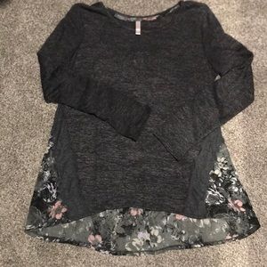 NWOT dark gray and floral tunic top